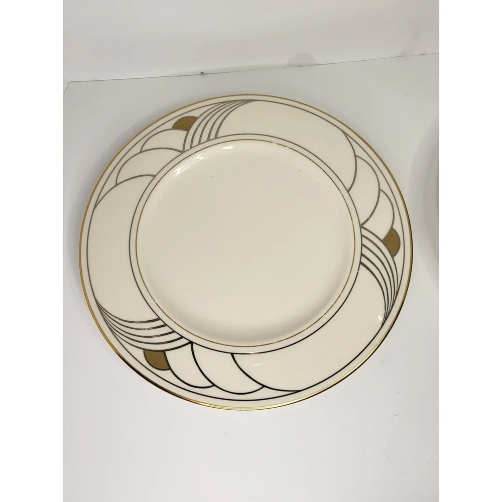 Lenox Golden Sand Dune Salad Plates Set of 4 Ivory Gold Art Deco 8.25 inch USA